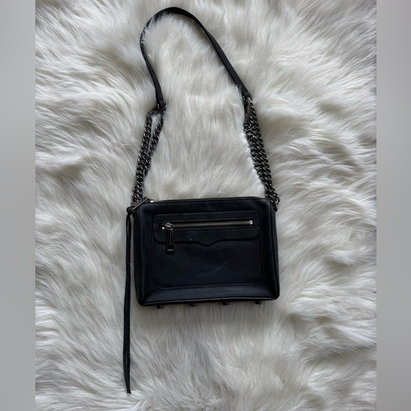 Rebecca Minkoff Avery Suede Chain Strap Crossbody Black Nubuck Bag - Picture 2 of 5